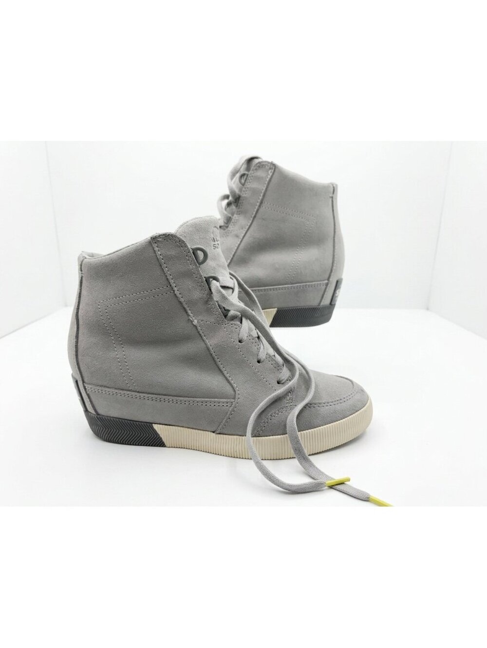 Sorel Womens Out N About Boots Size 9 Waterproof Gray Suede Wedge Heel Lace Up